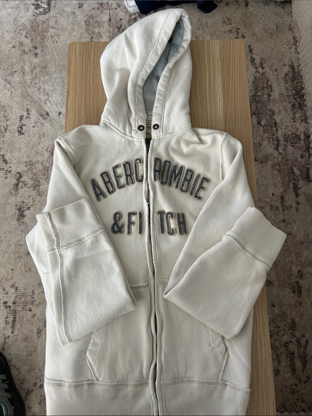 Abercrombie & Fitch Mens Off-White Full-Zip Hooded Sweatshirt